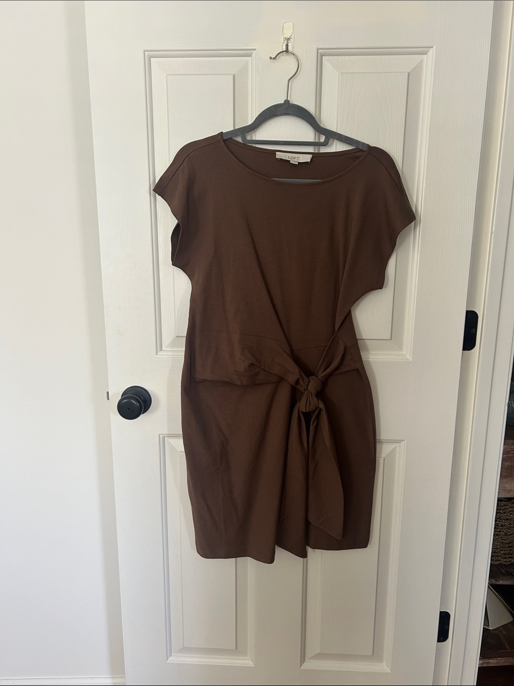 LOFT Brown Tie-Front Short Sleeve Tunic Dress